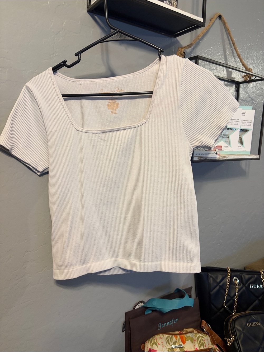 Square Neck Ribbed Crop Top in Cream